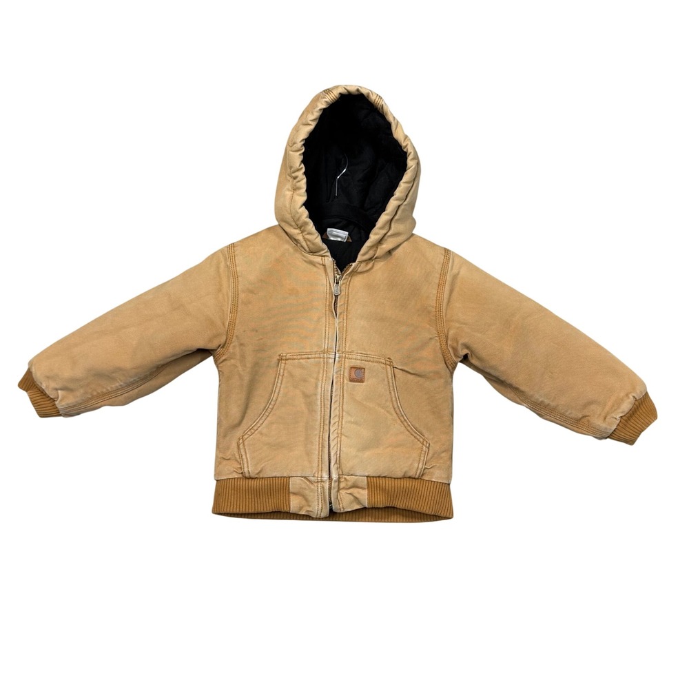 Carhartt Active Jacket Kids 4T Brown Hooded Canvas Quilted Lined